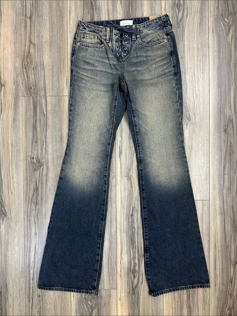PacSun Jade Low Rise Boot Two-Tone Lace-Up size 22 Denim Jeans - Y2K 90s NWT NEW
